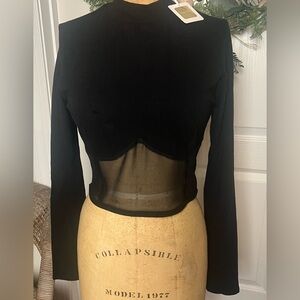 Sugar Rain, black long
Sleeve Crop Top with Sheer Panel Women's Large